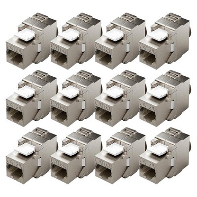 12-Pack Shielded Cat6A / Cat6 Keystone Jack 10Gbps -Alloy Housing Modular Ter...