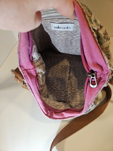 Sakroots The Sak Crossbody Purse Owl Theme Teal Brown Well Loved - Picture 10 of 18