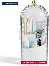 Toothbrush Holder with Cover for Bathroom Countertop, Rotating Organizer for Ele