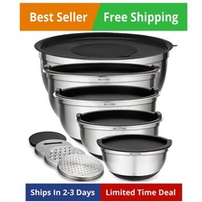 Stainless Steel Mixing Bowls with Lids Set Non Slip Airtight Nesting 5 Bowl