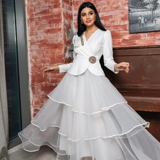 Sexy Evening Jersey Beading Draped Pleat Tiered Clubbing A-line V-Neck Prom Gown