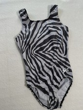 GK ELITE Gymnastics Leotard ZEBRA Animal Print USA Tank BODYSUIT Shimmer SZ: AXS