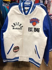 NEW YORK KNICKS NBA  Mens CREAM & ROYAL BLUE   Varsity PRO STANDARD JACKET