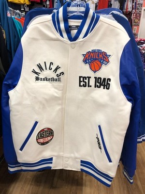 NEW YORK KNICKS NBA  Mens CREAM & ROYAL BLUE   Varsity PRO STANDARD JACKET