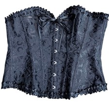 Black Brocade Corset Bustier Lace Up Boned Top Size Large Gothic witchy romantic