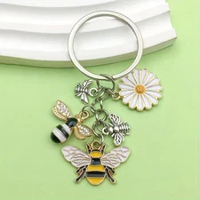 Bee Butterfly Flower Keychain Summer Key Ring  Backpack Purse Bag Car Key Charm