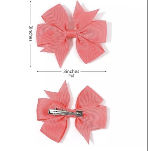 Pink Hair Bow Clips Grosgrain Ribbon Pinwheel Bow Clip Girl Hair Barrette Set - Picture 3 of 6