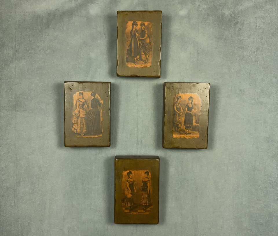 Vintage Texas Folk Wall Art Handmade Redwood Blocks Victorian Fashion Americana