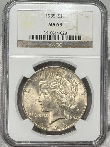 1935-P $1 Peace Silver Dollar NGC MS63 90% Silver Philadelphia US Coin