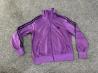 Adidas track jacket womens Large purple full zip athletic striped trefoil