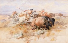 Charles Marion Russell - Indians The Buffalo Hunt 1891 17x26 Print Reproduction
