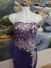 Marys Bridals Size6 Regal Purple Sequin Gem Torso /Slit Prom/formal Gown