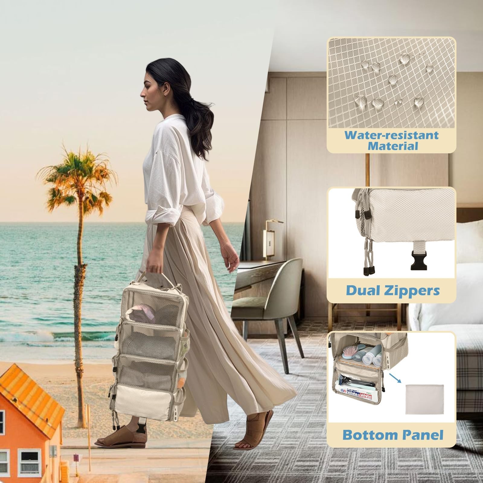 Travel Hanging Packing Cubes with 2 Hooks Hanging Shelves for Luggage Organiz...