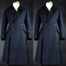 Navy Men's Long Overcoat Cashmere Fur Collar Double Breasted Winter Long Jacket