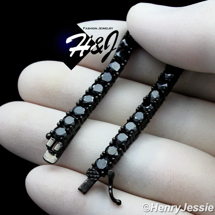 16-24"MEN 14K BLACK GOLD PLATED ICY BLING CZ 4MM 1 ROW TENNIS CHAIN NECKLACE*BN2 - Image 2 of 4