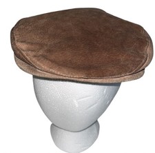 Vtg Country Gentleman Newsboy~Cabbie Brown Leather Suede Cap Hat~M~Made In USA