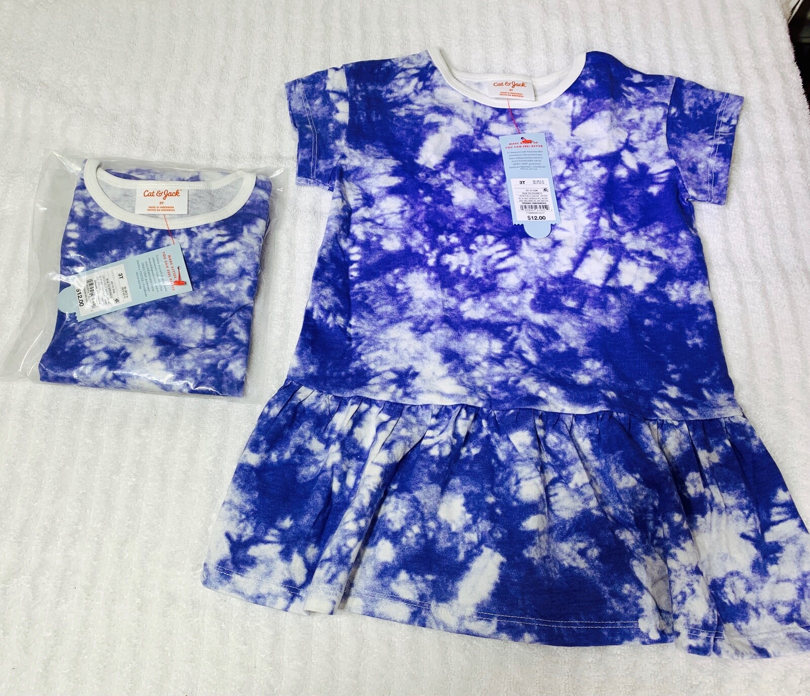 Cat and Jack Toddler T Shirt Dress Blue Tie Dye 3T Fits 28.532 Pounds