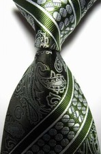 Hot Classic Paisleys Green White JACQUARD WOVEN 100 Silk Men's Tie Necktie
