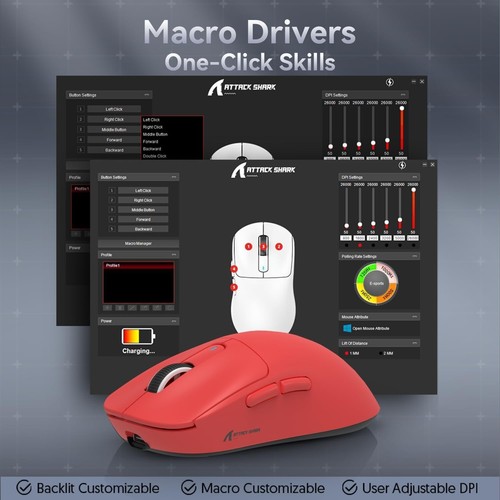 ATTACK SHARK X3 49g SUPERLIGHT Gaming Mouse PixArt PAW3395 BT/2.4 Wireless/Wired - Picture 61 of 70