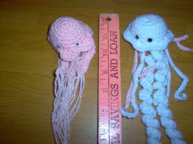 New, handcrafted/crochet Set of 2 small Jellyfish, pink n white #5