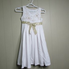 Rare Editions Sleeveless Dress 7 White Gold Trim Beading
