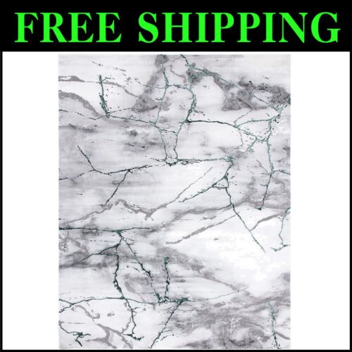 2'7" x 5' Stain Resistant Abstract Rug - Durable Grey & Green Design for Homes
