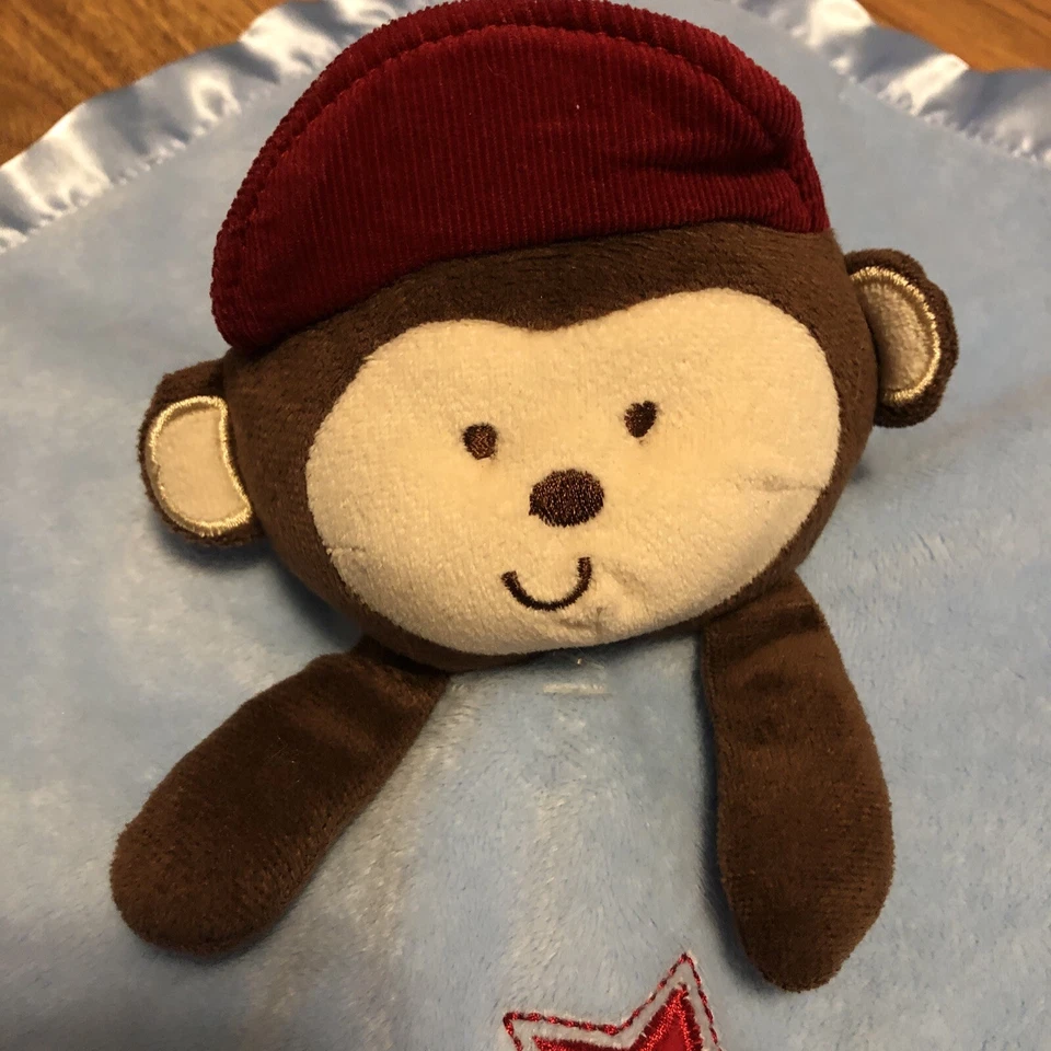 Manta de seguridad Circo Monkey Lovey bebé béisbol deportes azul satinado Foto 2 de 4