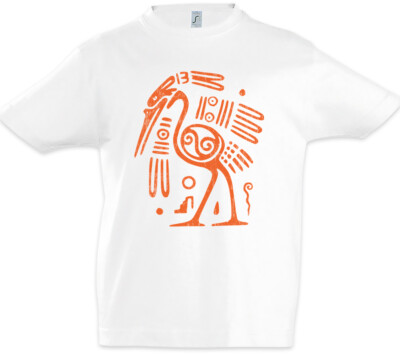 Aztec Ibis Kinder Jungen T-Shirt Azteken Vogel Tätowierer Indianer Stamm Symbol