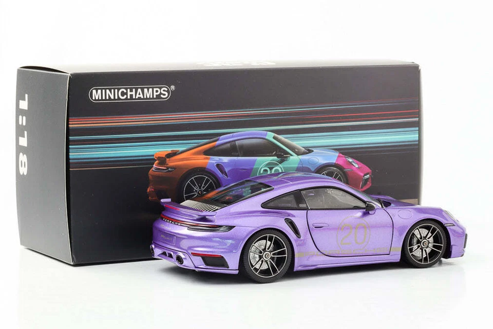 1:18 Porsche 911 992 Turbo S COUPE Sport Design 2021 Purple Viola Minichamps - Image 4 of 4