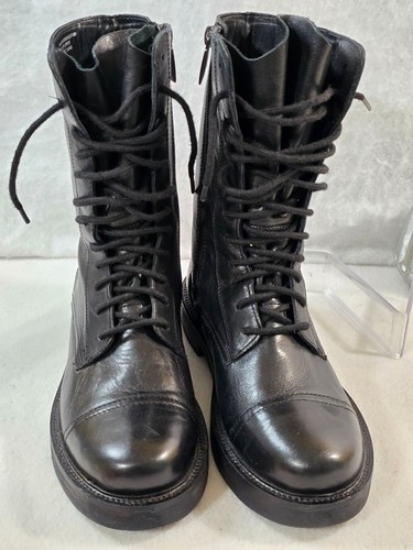 Steve Madden Womens Black Leather Upper Dawsyn Combat Boots Lace Up Side Zip 8M - Picture 6 of 12