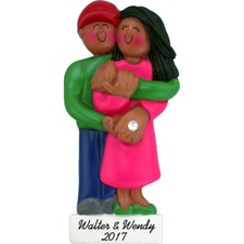 Personalized Christmas Ornament - Engaged Afr. American Couple