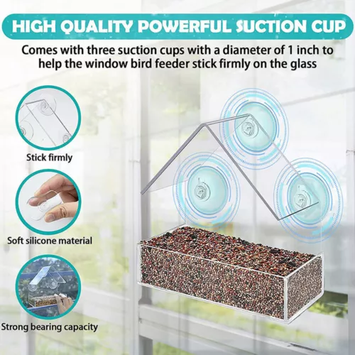 Clear Window Bird Feeder with Strong Suction Cups Wild Bird Feeder Bird Watching - Picture 4 of 15