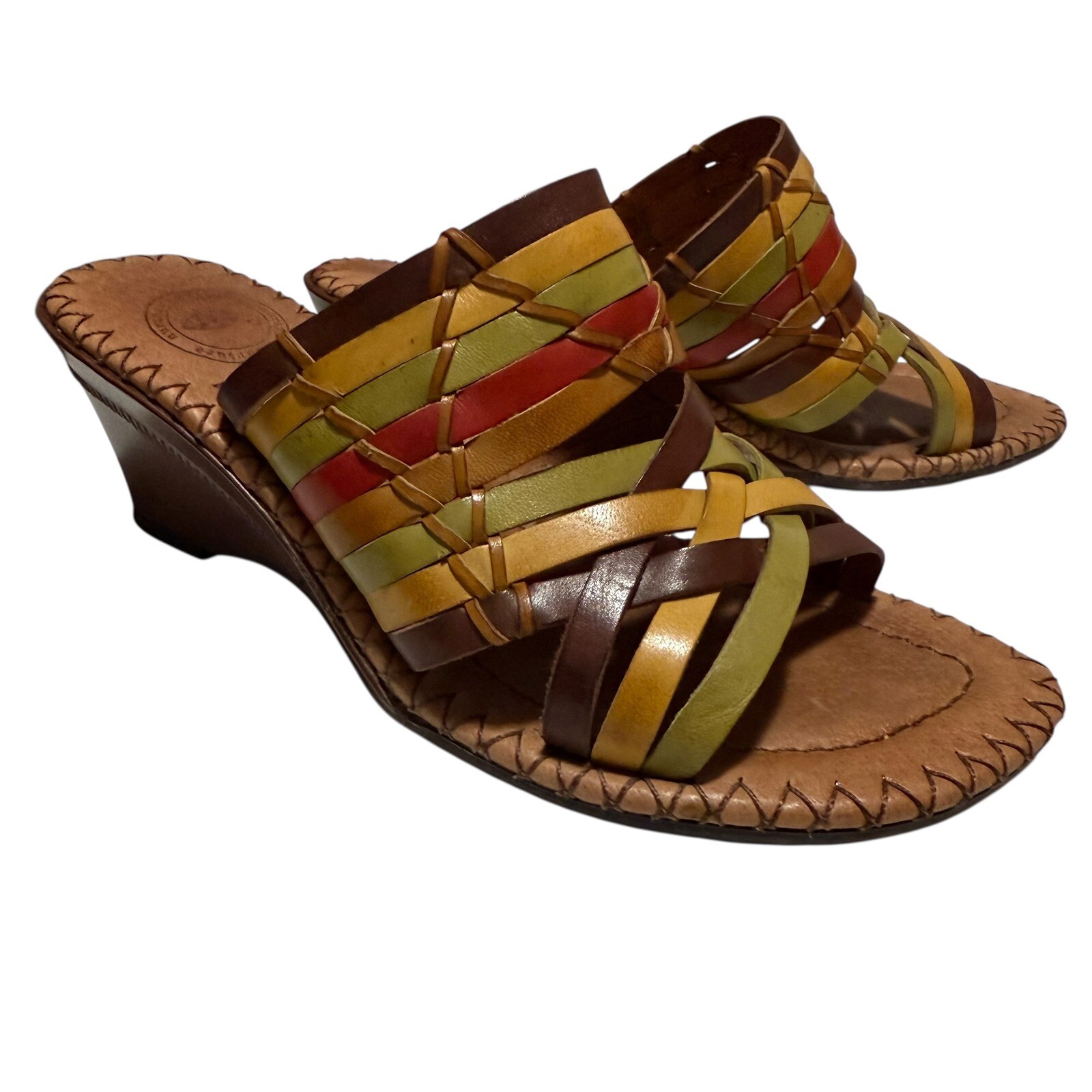 NURTURE Womens Multi Color Leather Wedge Heel Sandals Size 6.5