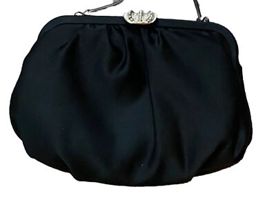 Vintage B.G. Street Little Black Bag Satin Rhinestone Evening Bag Purse Clutch