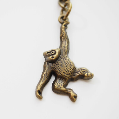 Monkey Chimp Zoo Ape Chimpanzee Vintage Bronze Charm Keychain Key