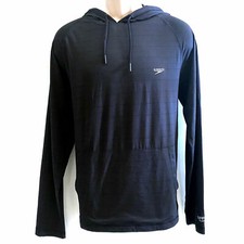 Speedo Men's Long Raglan Sleeve Hooded Swim Shirt Size L Black