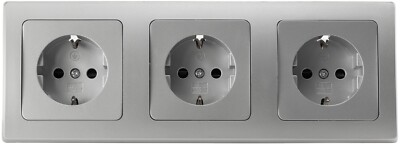 DELPHI ''Set'' 3x Steckdose + 3-fach Rahmen mit Klemmanschluss 250V~/ 16A silber