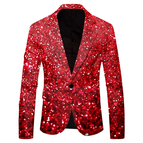 Men's Shiny Long Sleeve Lapel Bling One Button Suit Party Banquet Prom Jacket - Picture 3 of 26