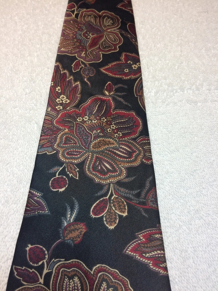 OSCAR DE LA RENTA MENS TIE 3.75 X 59 BLACK WITH COLORFUL FLORAL RED GOLD - Image 4 of 4