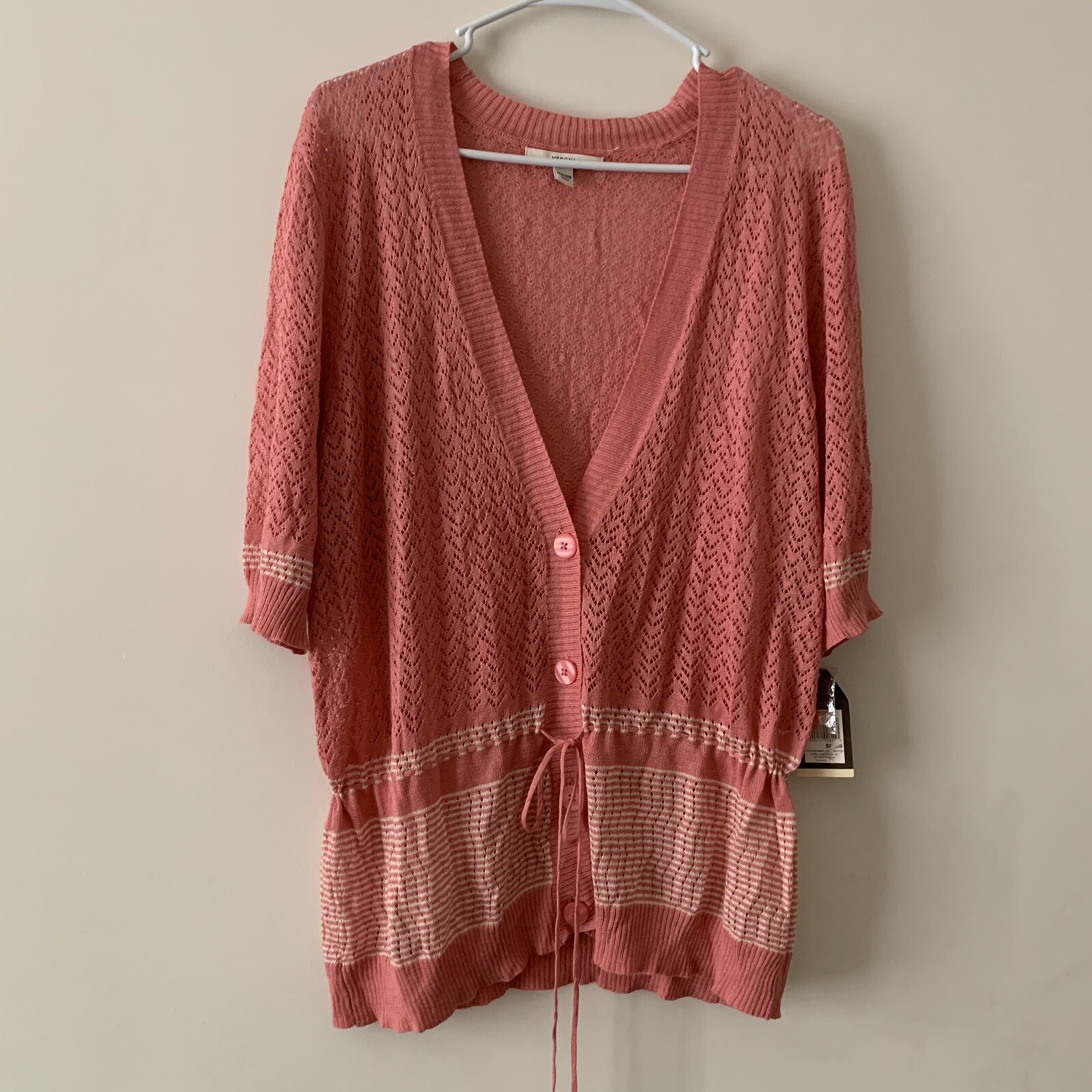 Merona Women Plus Size V-Neck Button Front Tie Short Sleeve Cardigan Sweater