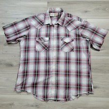 Western Frontier Shirt Mens XL White/Red Plaid Casual Snap Up Short Sleeve