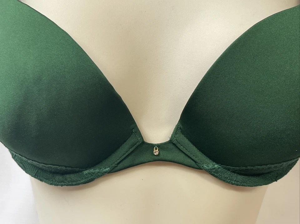Gilligan & O’Malley Plunge Push Up Bra Arugula Green 34A With Middle Accent New - Image 4 of 4