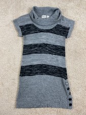 Caren Sport Sweater Dress Womens 1X Turtle Neck Short Sleeves Knit Stripes Gray
