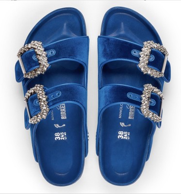 New BIRKENSTOCK × MANOLO BLAHNIK Arizona Crystal Buckle Velvet 