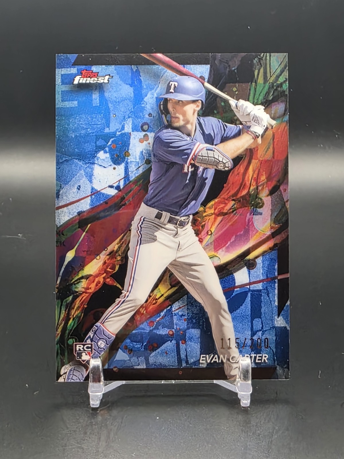 2024 Topps Finest Common #62 Evan Carter RC 115/200 Texas Rangers Blue Refractor