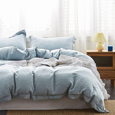 100 Linen Duvet Cover Set with Embroidery Border Washed - 3 Pieces 1 Duvet Cov