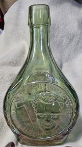 Vintage Wheaton Glass Rev. Billy Graham Lime Green Iridescent Decanter 8.5"