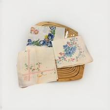 Set of 3 Vintage Linen Hankies Printed Floral Print Handkerchiefs