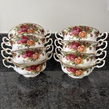 Image of Royal Albert Old Country Roses 8 Double Handle Soup Bowls Unused