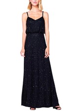 Adrianna Papell V-Neck Embellished Mesh Dress Black